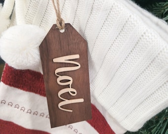Custom 3D Wooden Stocking Name Tags – Personalized Christmas Stocking Tags, Walnut Plywood Holiday Name Tag, Paw Stocking Tags