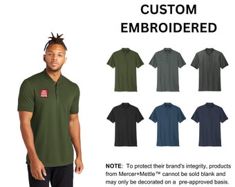 Custom Embroidered Mercer+Mettle™  Stretch Pique Henley, your text, logo or art embroidered, "No Digitizing Fee"