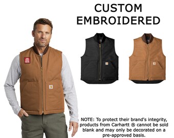 Custom Embroidered Carhartt ® Duck Vest, your text, logo or art embroidered