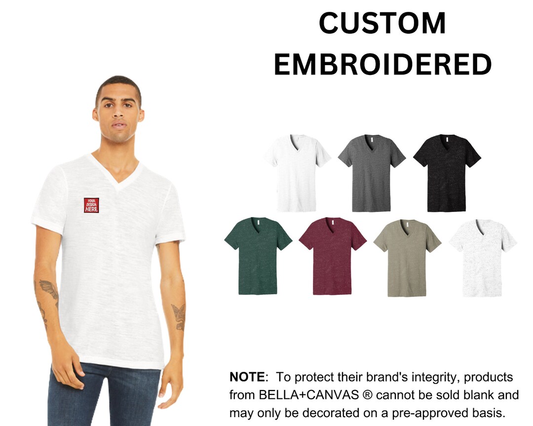 Custom Embroidered BELLACANVAS® Unisex Textured Jersey V-neck Tee, Your ...