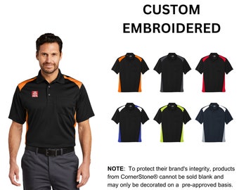 Custom Embroidered CornerStone® Select Snag-Proof Two Way Colorblock Pocket Polo, your text, logo or art embroidered, "No Digitizing Fee"