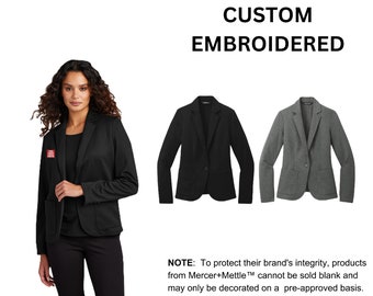 Custom Embroidered Mercer+Mettle™ Women’s Relaxed Knit Blazer, your text, logo or art embroidered, "No Digitizing Fee"