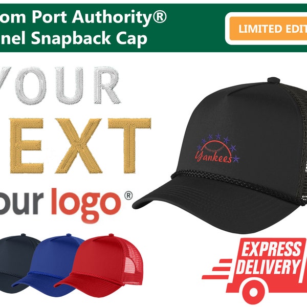 Custom Embroidered  Port Authority® 5-Panel Snapback Cap- your text/logo/monogramm,special disign for him/her -C932