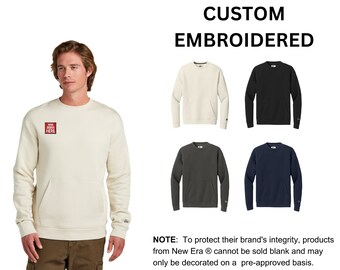 Custom Embroidered New Era ® Heritage Fleece Pocket Crew, your text, logo or art embroidered, "No Digitizing Fee"