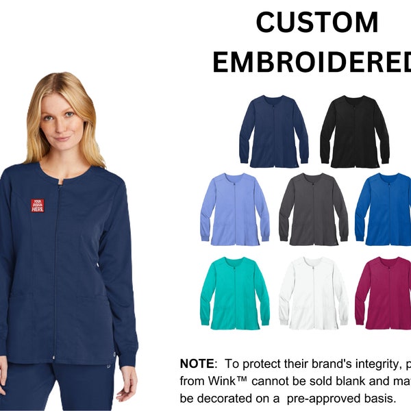 Custom Embroidered Wink™ Women’s Premiere Flex™ Full-Zip Scrub Jacket, your text, logo or art embroidered, "No Digitizing Fee"