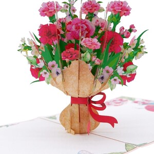 Tarjeta emergente de ramo de clavel, tarjetas de agradecimiento, tarjeta de cumpleaños, tarjeta del día de la madre, tarjetas de felicitación, tarjetas del día de San Valentín, tarjeta de aniversario
