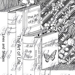 Adult Coloring Page.  BookShelf