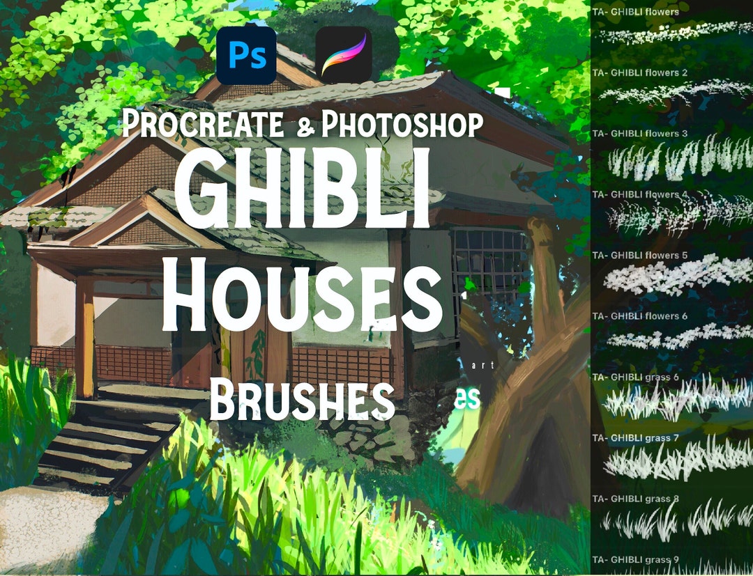 Beautiful Ghibli Houses Brush Pack for Procreate & Photoshop Art ...
