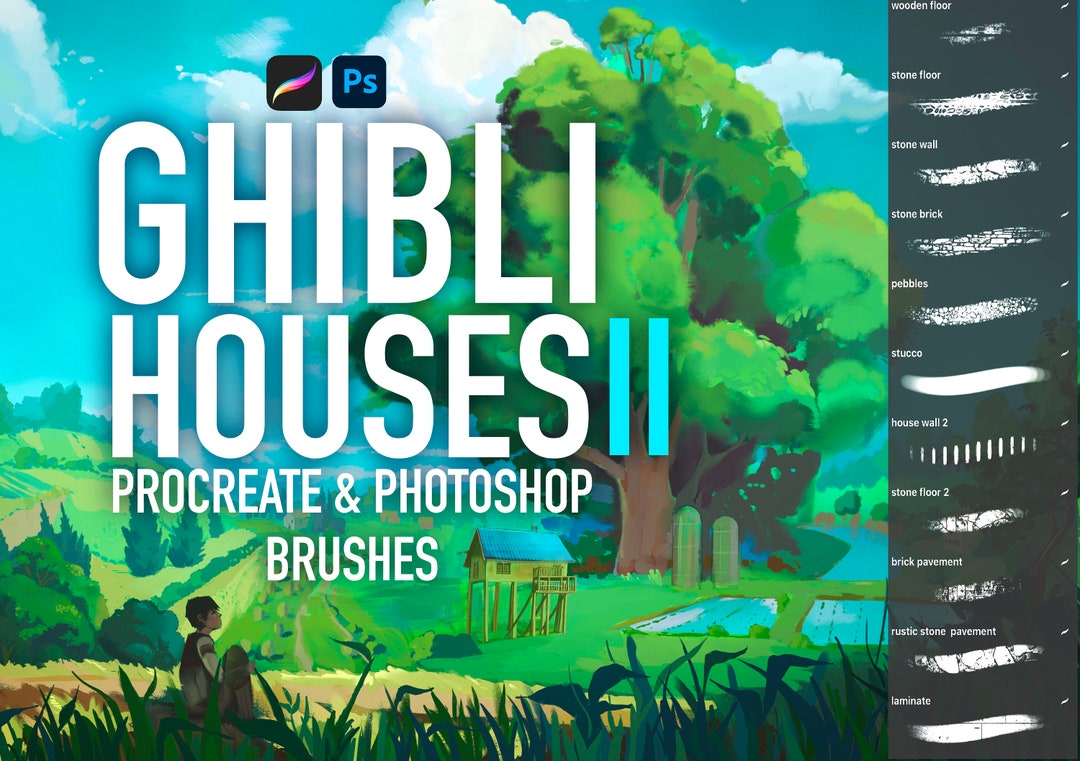 Authentic Ghibli Houses Brushes for Procreate Art Background Brush Set ...
