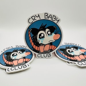 Cute Opossum Vinyl Sticker for Laptops, Water Bottles and Notebooks, Die Cut Matte Cry Baby Club Possum Sticker Waterproof and Uv Resistant