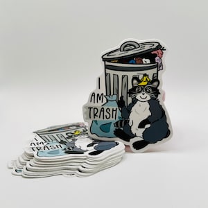 Funny Racoon Vinyl Sticker for Laptops, Water Bottles and Notebooks, Die Cut Glossy Trash Panda Garbage Sticker Waterproof and Uv Resistant