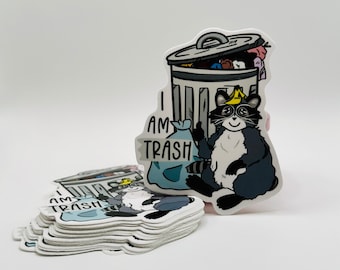 Funny Racoon Vinyl Sticker for Laptops, Water Bottles and Notebooks, Die Cut Glossy Trash Panda Garbage Sticker Waterproof and Uv Resistant
