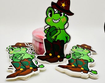 Cute Cowboy Frog Vinyl Sticker for Laptops, Water Bottles and Notebooks, Die Cut Glossy Funny Western Sticker Waterproof and Uv Resistant