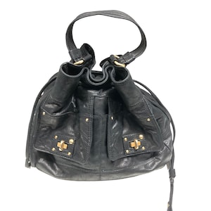 Juicy Couture Bolso Hobo de cuero genuino negro Y2K Vintage Gold