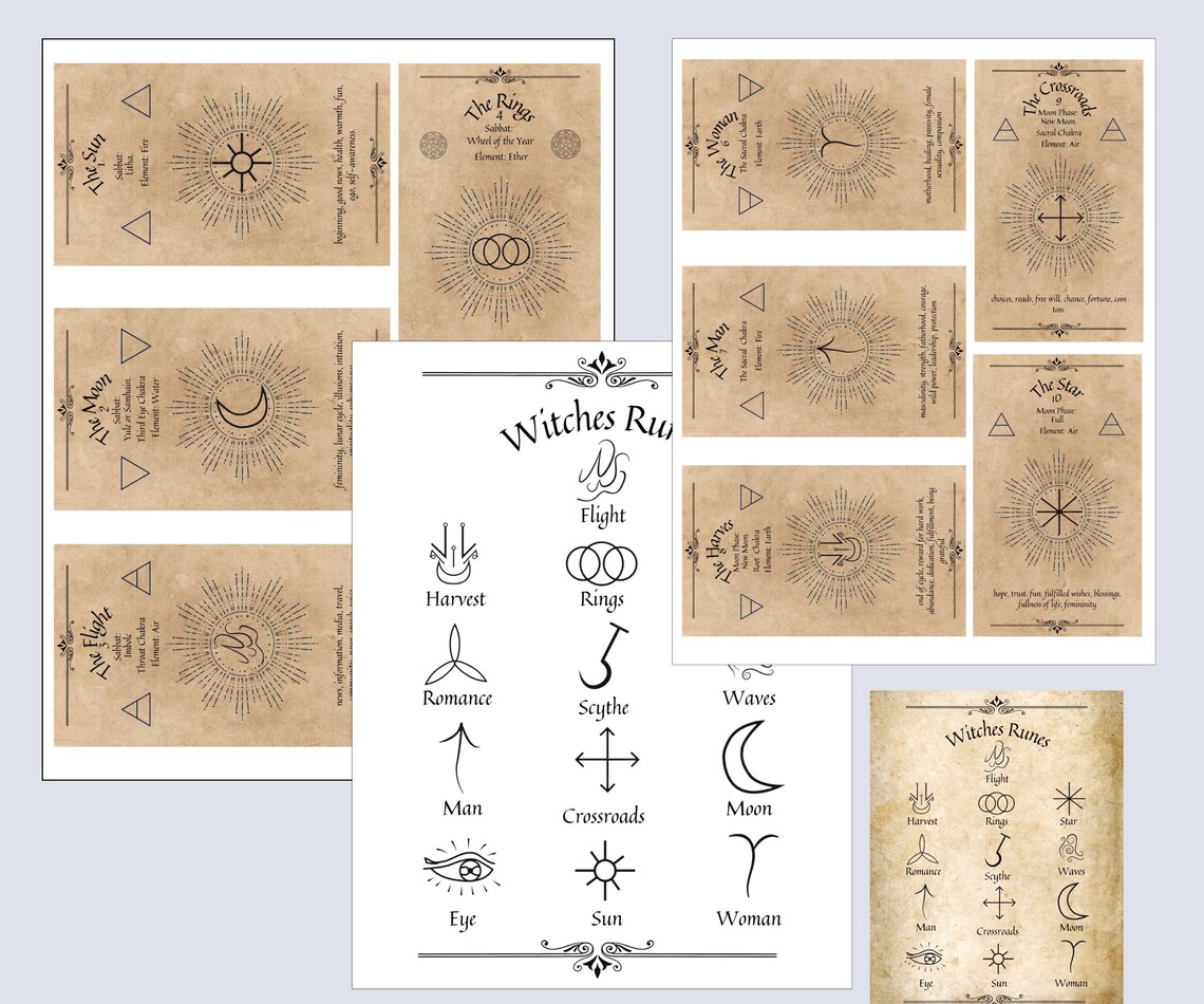 Witches Foot Rune Witches Rune Bundle - Printable Grimoire Pages & Rune Magic Cards - Etsy