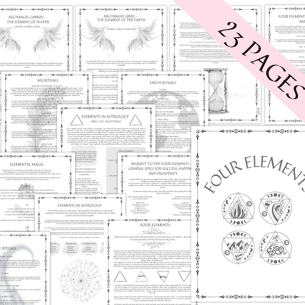 Four Elements Printable Pages Witchcraft Basics Book of Shadows Pages Grimoire Pages BOS Pages Earth Air Fire Water Elemental Size A4