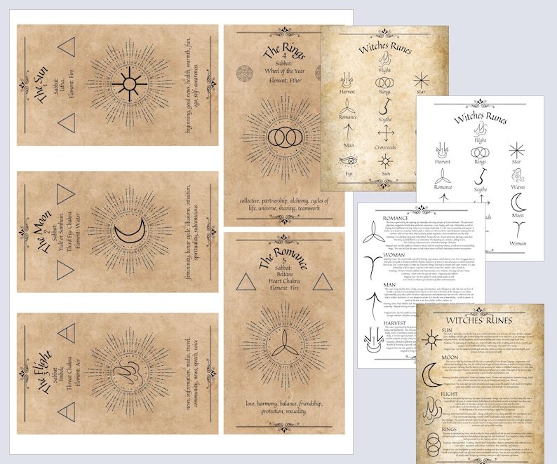 Witches Rune Bundle - Printable Grimoire Pages & Rune Magic Cards - Etsy