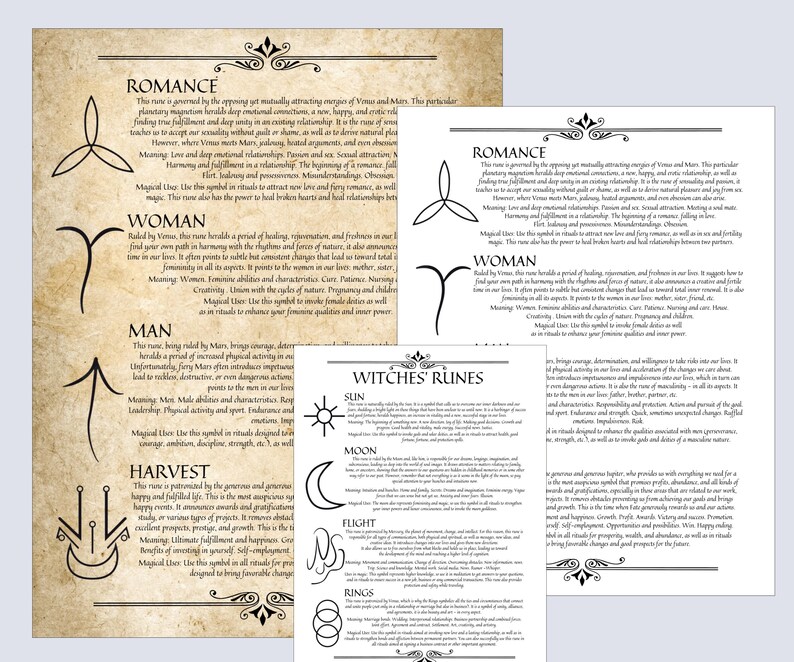 Witches Foot Rune Witches Rune Bundle - Printable Grimoire Pages & Rune Magic Cards - Etsy