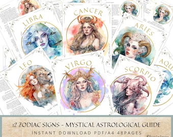 12 Zodiac Signs – Mystical Astrological Guide (48 Pages, A4, 300dpi)