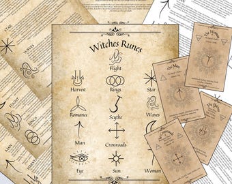 Paquete de runas de brujas: páginas de grimorio imprimibles y cartas de magia rúnica