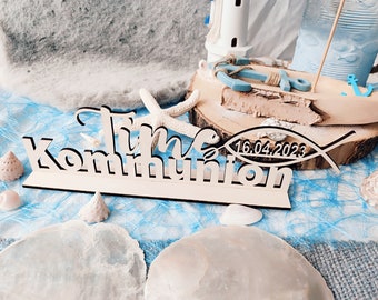 Kommunion Tischaufsteller Holz | Kommunion Tischdekoration aus Holz personalisiert | Kommuniondeko | Geschenk Kind Junge Mädchen