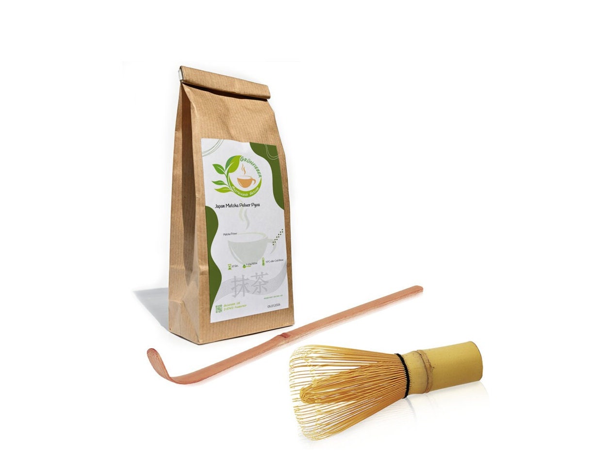 Matcha Set - Japan Matcha Pyua 50g + Matcha Bamboo Broom + Matcha Spoon Chashaku - Matcha Tea Set - Premium Matcha Powder