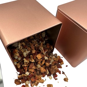 Rose gold tea tin 130g | Aroma-tight storage tin made of tinplate | Spice tin, tea tin, plug-in lid tin – 85x85x85 mm
