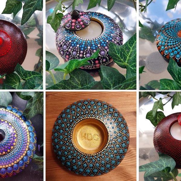 Mandala Teelichthalter - handbemalte  Meditationskerze I Mandala Stein I Blickfang I Ideales Weihnachtsgeschenk I Tolle Optik I Edles Design