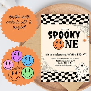 Spooky one First Birthday Party Invite Customizable - Kids Birthday Invite - First birthday invitation template - fall birthday themes