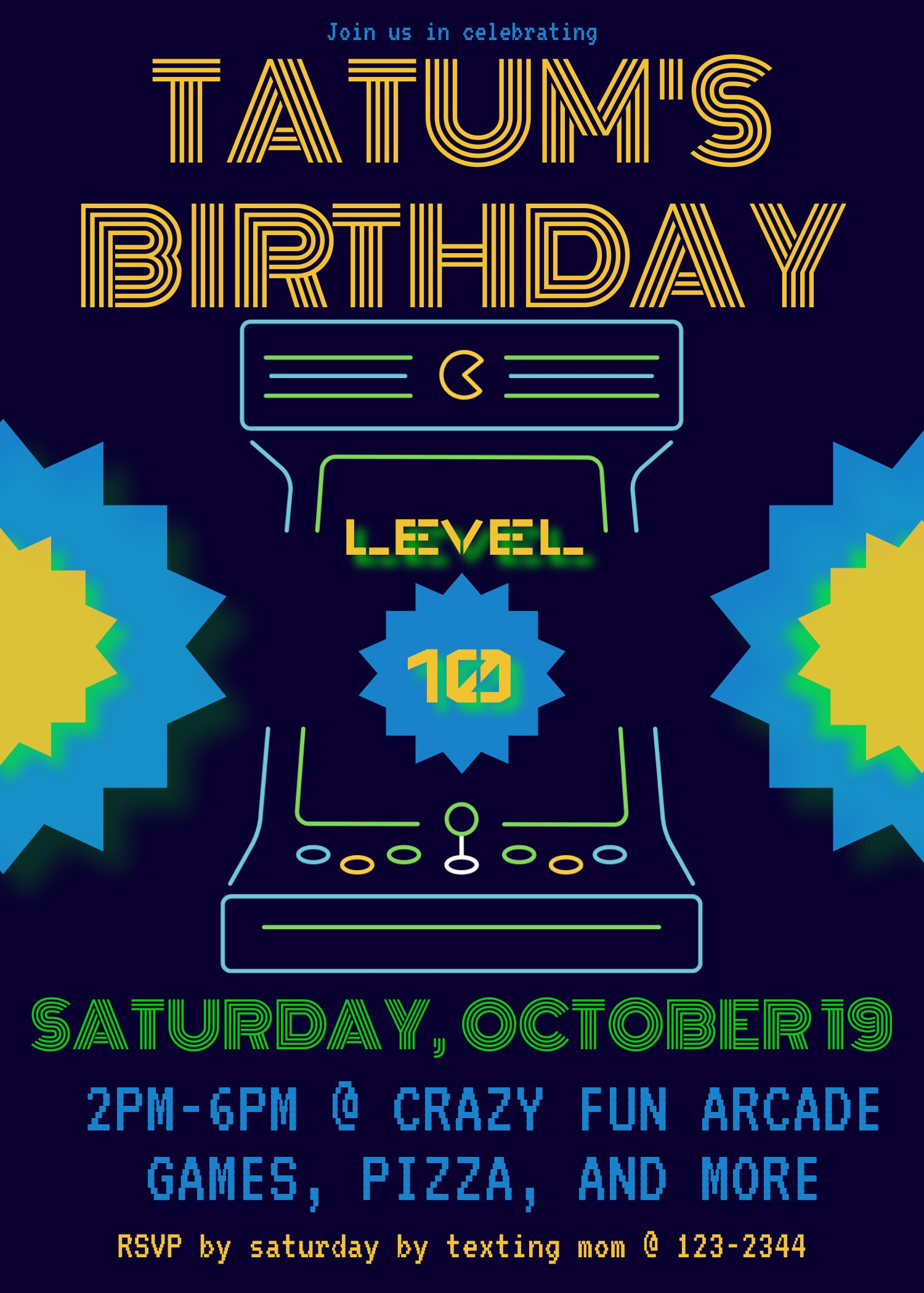 Arcade Birthday Party Invite Kids Arcade Party Invitation Editable arcade-birthday-party-invite-kids-arcade-party-invitation-editable