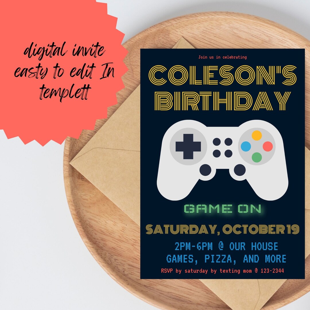 Game on Birthday Party Invite Kids Game Party Invitation Editable ...