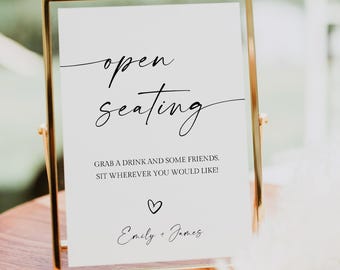 Open Seating Wedding Sign, Minimalist Template (Digital Download)