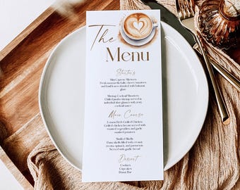 A Baby Is Brewing Baby Shower Menu Template, Coffee Latte Theme, (Digital Download), BA6