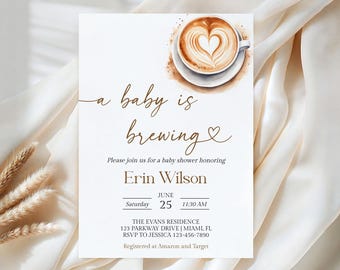 A Baby Is Brewing Baby Shower Invitation, Coffee Theme, Editable (Digital Download), BA6