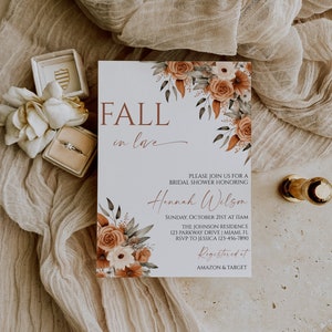Fall In Love Bridal Shower Invitation, Autumn Bridal Shower Invite, Fall Bridal Shower, Fall Floral Bridal Shower Invite, Fall In Love, BR2