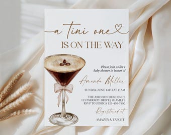 A Tini One Is On The Way Baby Shower Invitation, Espresso Martini, Editable (Digital Download), BA5