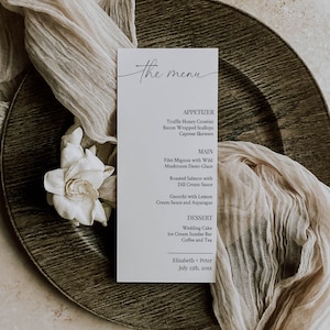 Minimalist Wedding Menu Template, Modern Wedding Dinner Menu, Reception Dinner Menu, Wedding Menu Card