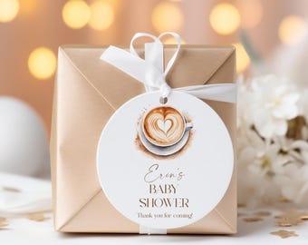 A Baby Is Brewing Baby Shower Favor Tags, Coffee Latte Theme, (Digital Download), BA6