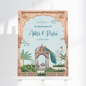 Letrero de bienvenida para boda india, letrero de boda hindú, letrero de bienvenida para boda mogol, decoración de boda desi, letrero de bienvenida para ceremonia de boda hindú