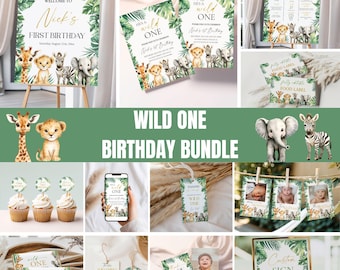 Wild One Safari Birthday Bundle, Jungle Animals (Digital Download), BD1