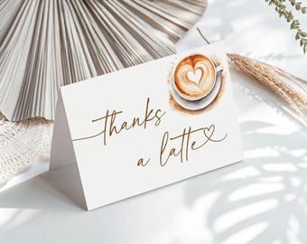 A Baby Is Brewing Baby Shower Thank You Card, Coffee Latte Theme, (Digital Download), BA6