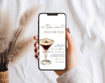 A Tini One Is On The Way Baby Shower Invitation, Espresso Martini, Digital Download, BA5