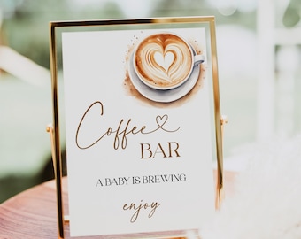 A Baby Is Brewing Coffee Bar Sign, Latte Theme Party, (Digital Download), BA6