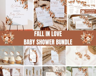 Fall Floral Baby Shower Invitation Bundle, Editable Games (Digital Download), BA1