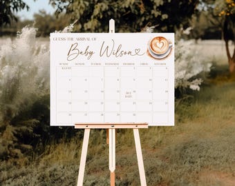 A Baby Is Brewing Baby Shower Due Date Calendar, Coffee Latte Guess Arrival Sign (Digital Download), BA6