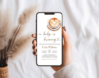 A Baby Is Brewing Baby Shower Invitation, Coffee Theme, Digital Download, BA6