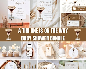 A Tini One Is On The Way Baby Shower Invitation Bundle, Espresso Martini, (Digital Download), BA5
