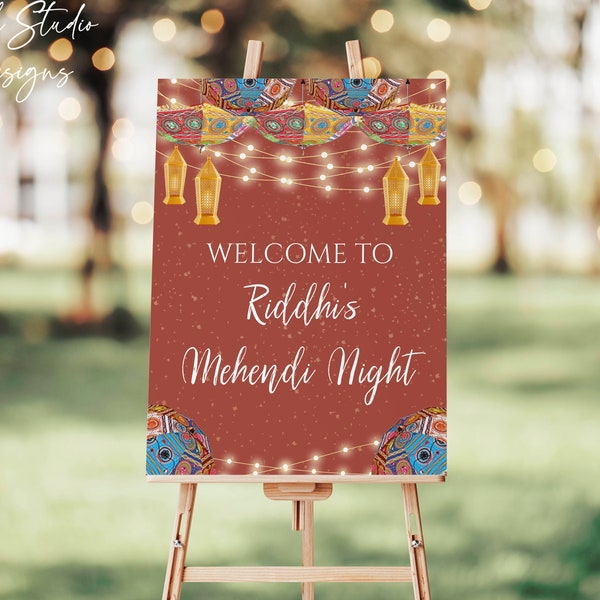 Mehendi Welcome Sign, Mehendi Poster, Mehendi Sign, Mehendi Decoration, Wedding Sign, Digital Download, DIY, Edit With Templett