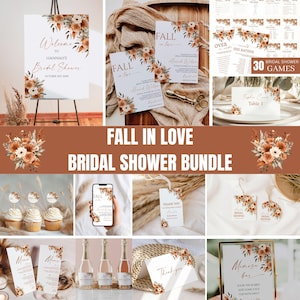 Fall in Love Bridal Shower Invitation Bundle, Fall Floral Bridal Shower Invitation and Game Bundle, Editable Games, Fall Bridal Shower, BR2