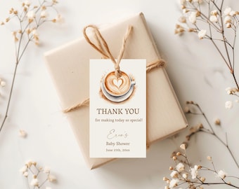A Baby Is Brewing Baby Shower Thank You Tag, Coffee Latte Theme, (Digital Download), BA6